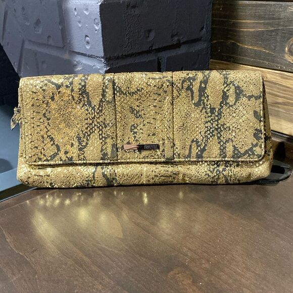 Kenneth Cole Reaction Snakeskin Gold Foiling Clutch Wristlet Purse - Picture 1 of 9